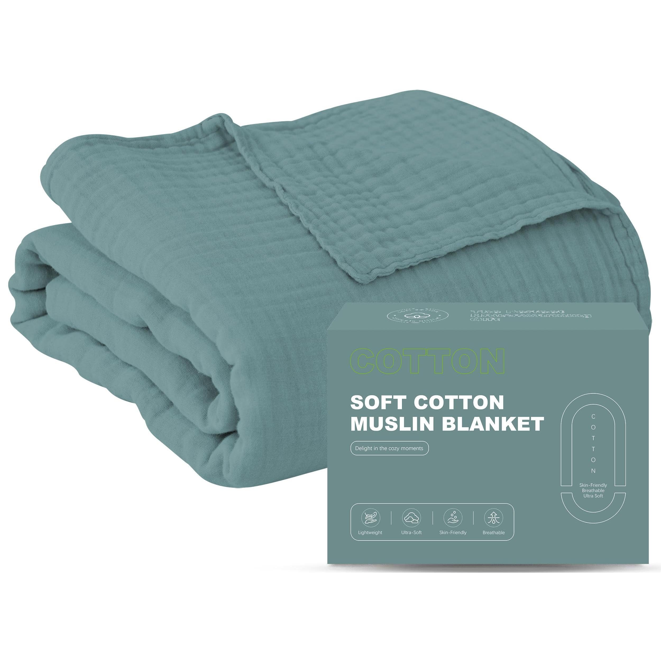 Fabibe - 4 Layer Muslin Bed Blanket - Breathable And Lightweight Gauze Boho For Spring Soft Cotton Light Tan 55x80 Inches - Green-6 Layer - 55x80in