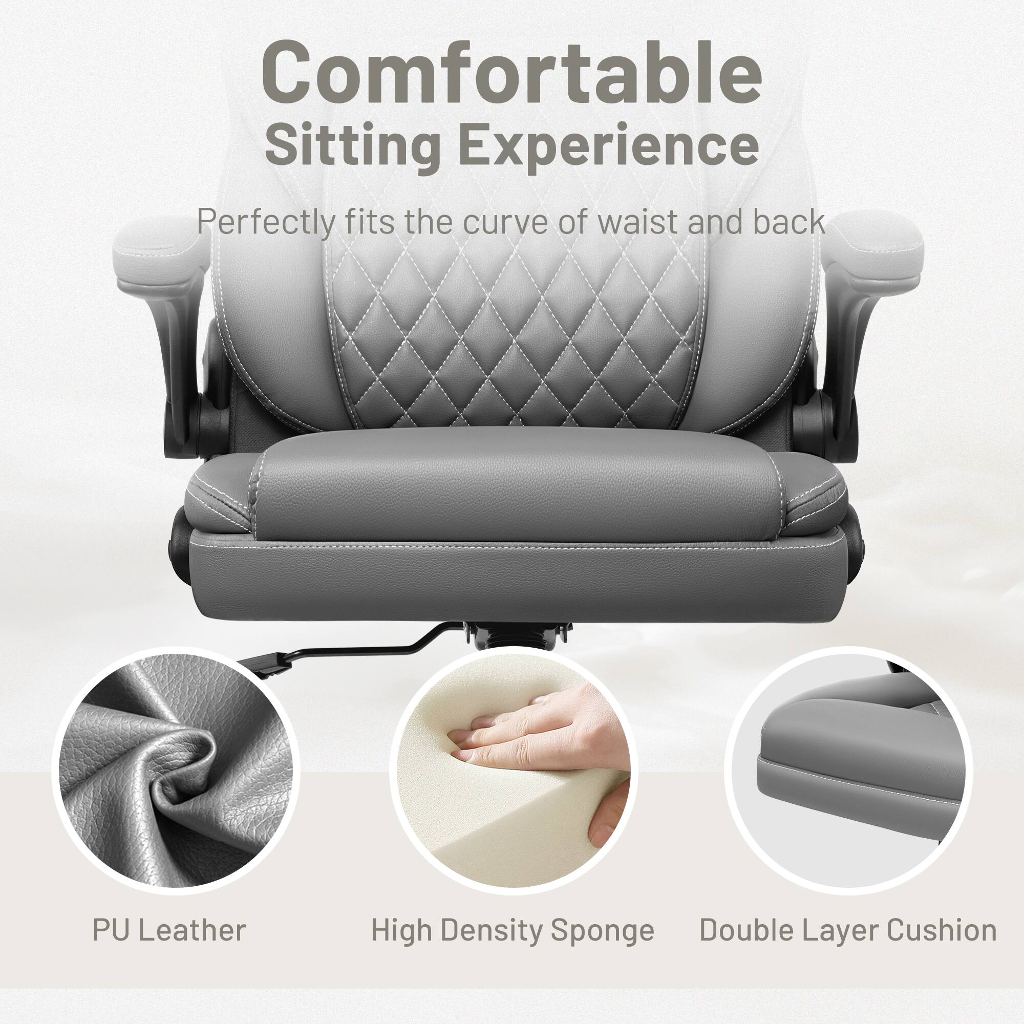 Comfortable Sitting Experience  
Perfectly fits the curve of waist and back  
PU Leather  
High Density Sponge  
Double Layer Cushion