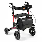 Front. Costway - Costway Rollator Walker for Seniors with Seat Mesh Backrest Spring Suspension Cane Holder - Red + Black.