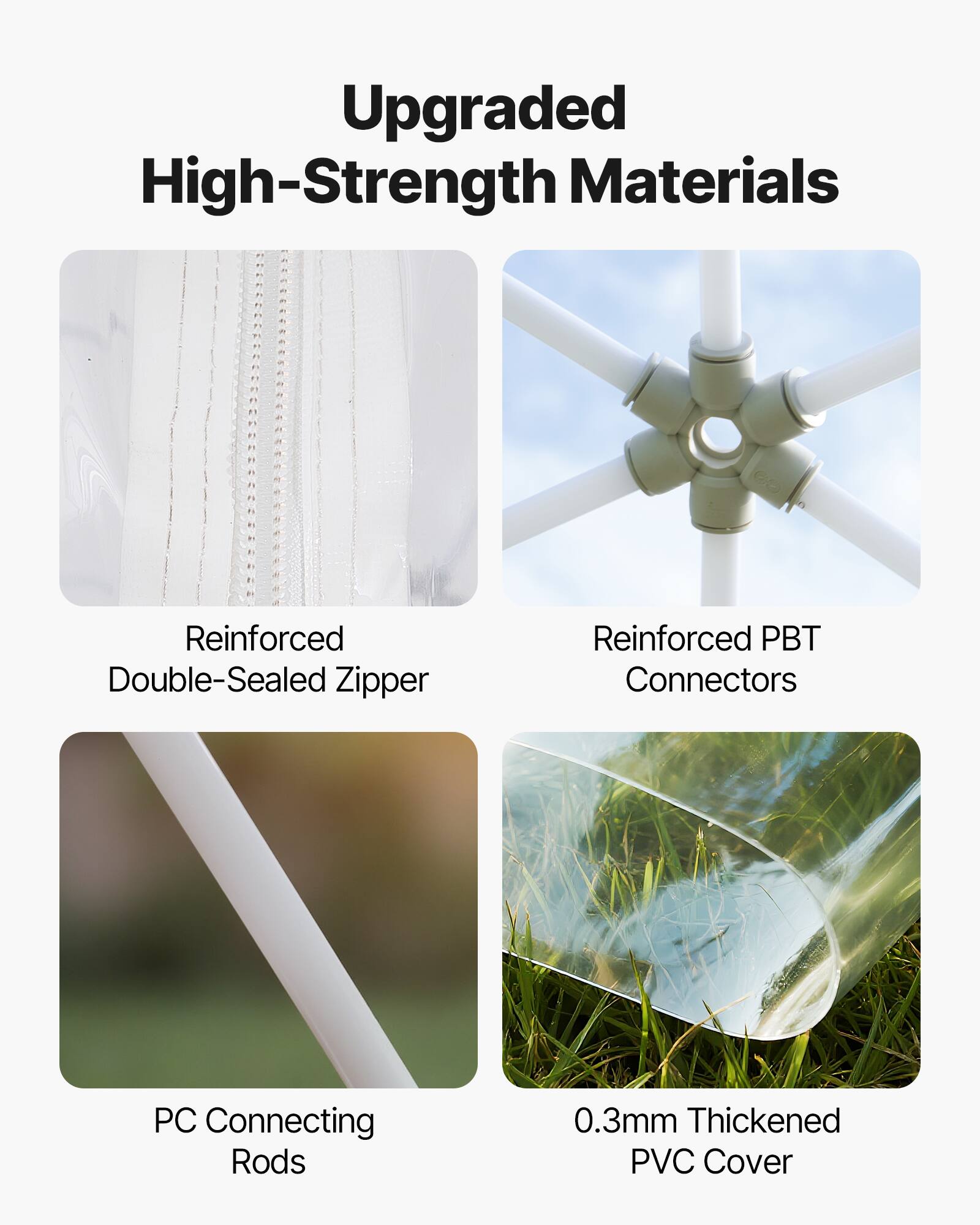 Upgraded High-Strength Materials

- Reinforced Double-Sealed Zipper
- Reinforced PBT Connectors
- PC Connecting Rods
- 0.3mm Thickened PVC Cover