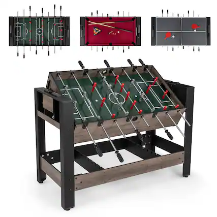 Front. Gymax - Gymax 3-in-1 Swivel Game Table w/Foosball Pool Billiards Table & Ping Pong Tabletop - Brown.