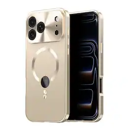 Dteck - Shockproof Metal Bumper Case for Apple iPhone 18 Pro Max with Privacy Screen Protector, Magnetic Hard PC Phone Cover - Gold