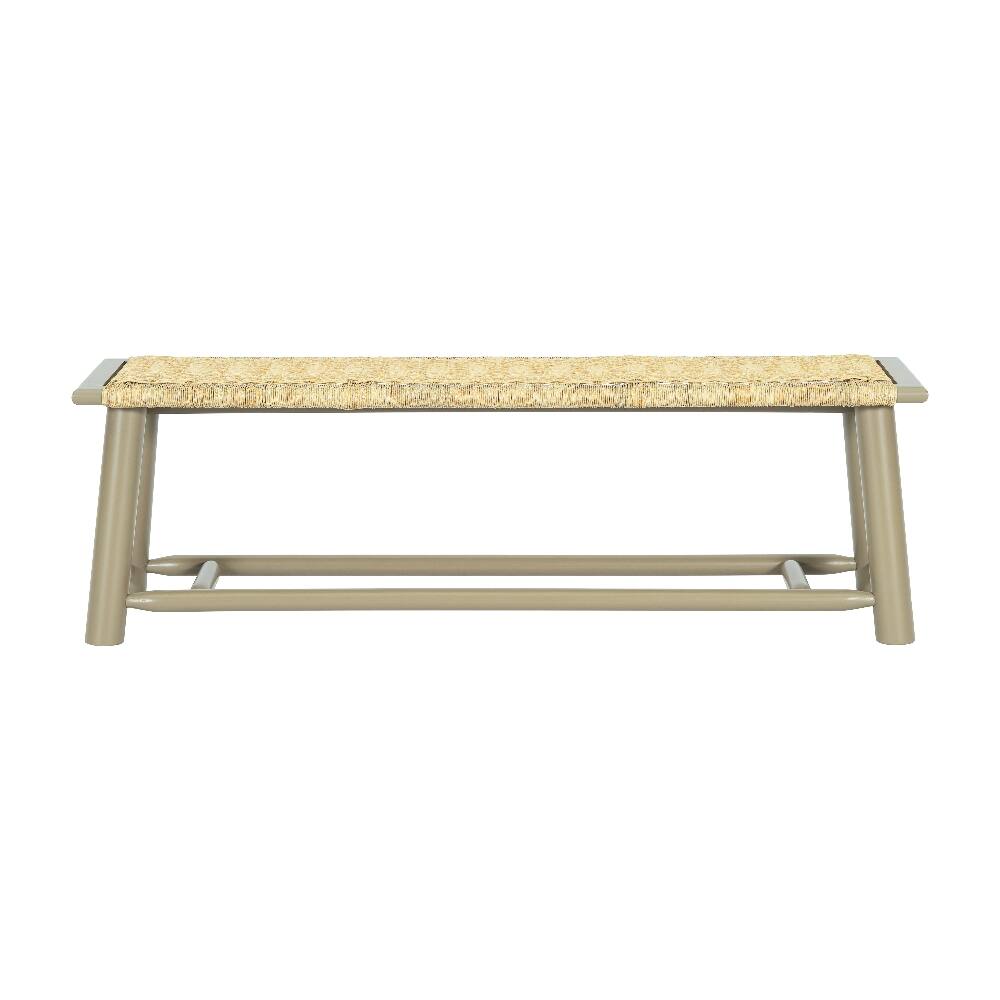 Alt View 1. Ropilly - Ropilly 59 Inch Solid Wood Rattan Bench Farmhouse Modern Indoor Outdoor Entryway Bench Champagne Finish - Champagne.