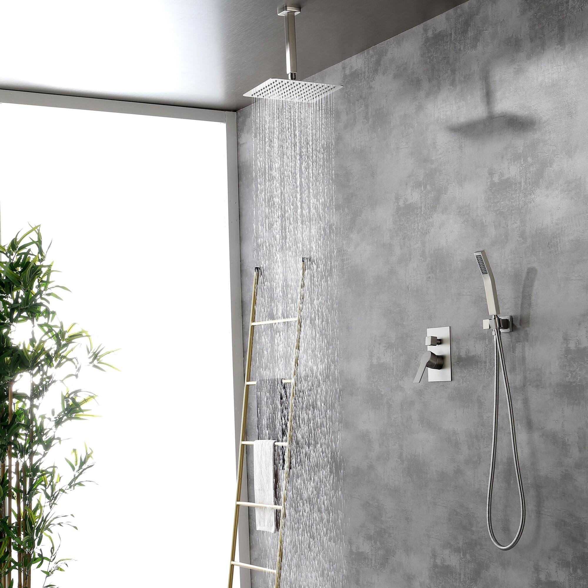 Angle. Boyel Living - 1-Spray Patterns with 2.5 GPM 10 in. Ceiling Mount Dual Shower Heads with Pressure Balance Valve in Brushed Nickel - Brushed Nickel.