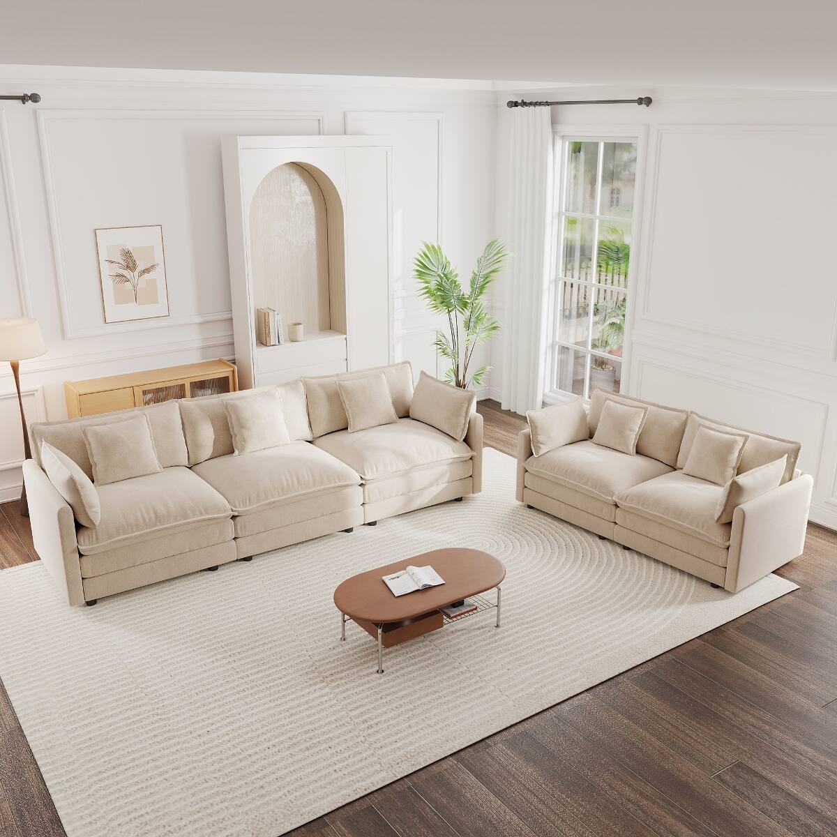 Front. Ropilly - Ropilly 2 Piece Sofa Set, Chenille Upholstered Deep Seat Sofa Set, Light Coffee Living Room Couch Set - Light Coffee.