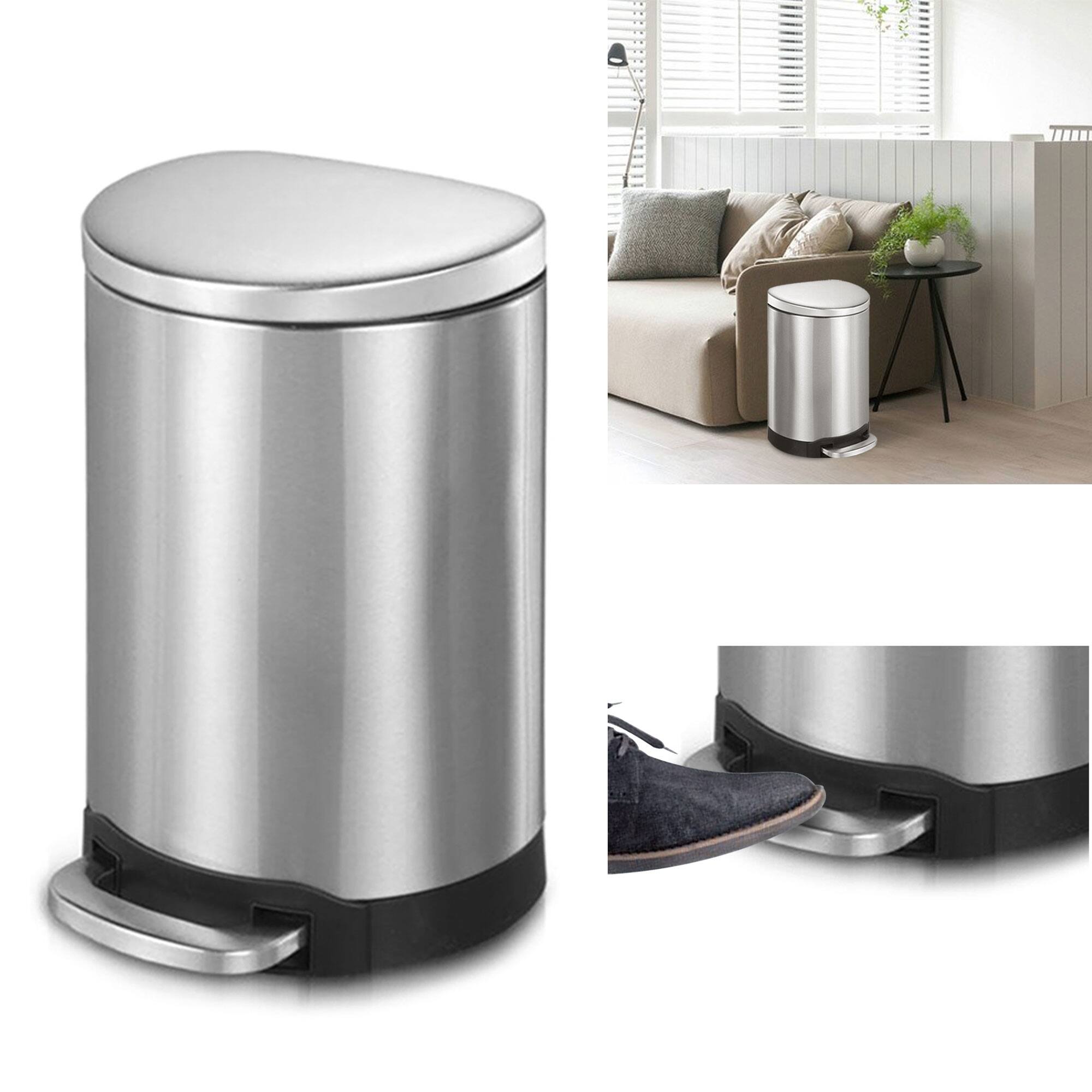 Alt View 2. Innovaze - 3.2 Gal./12 Liter Stainless Steel Semi-round Step-on Trash Can for Bathroom and Office - Sliver.