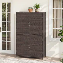 Costway - Outdoor Storage Cabinet with Adjustable Shelves & Anti-Toppling Device for Garden - Brown