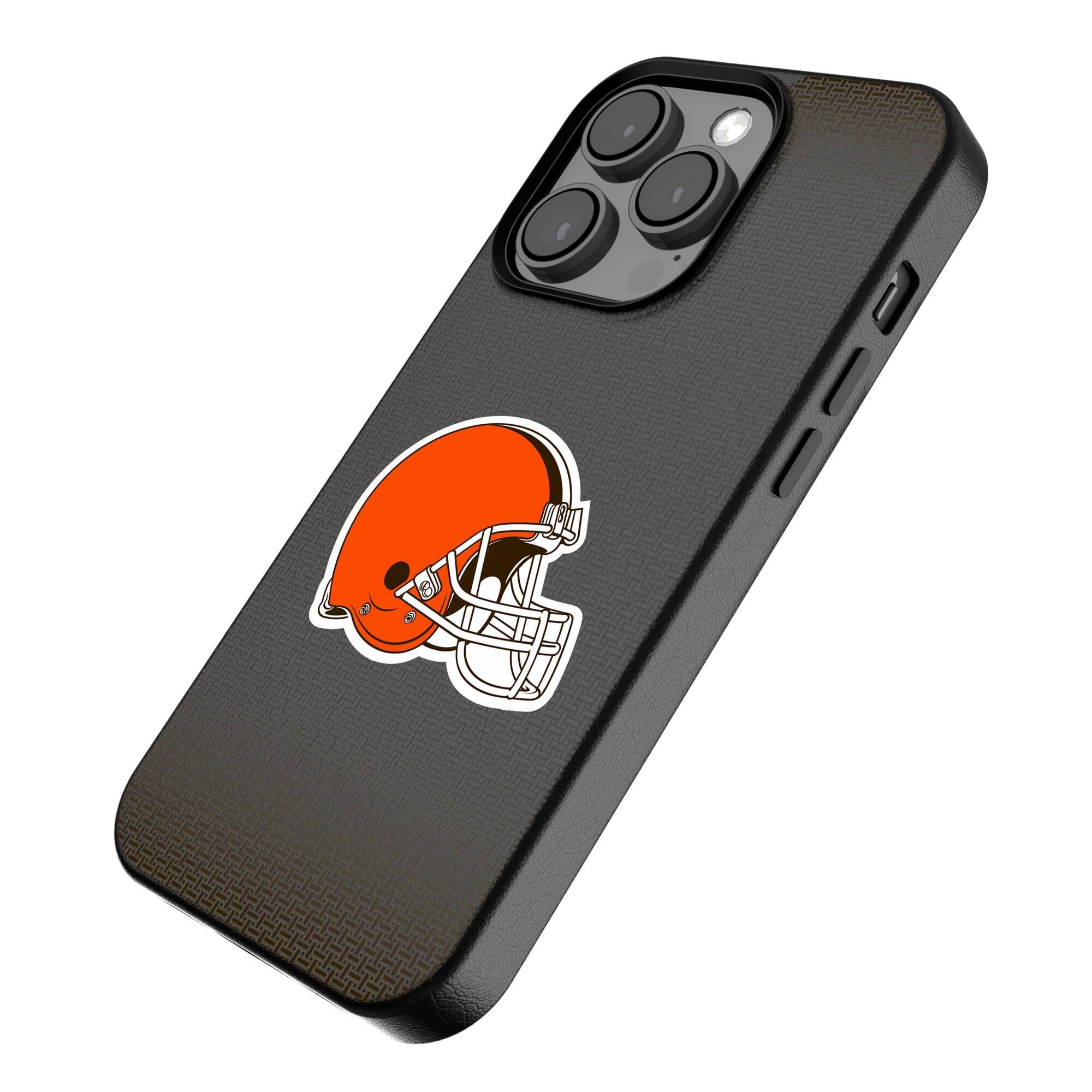 Alt View 1. Keyscaper - Cleveland Browns Linen Logo iPhone Magnetic Bump Case - 15 Plus - Black.
