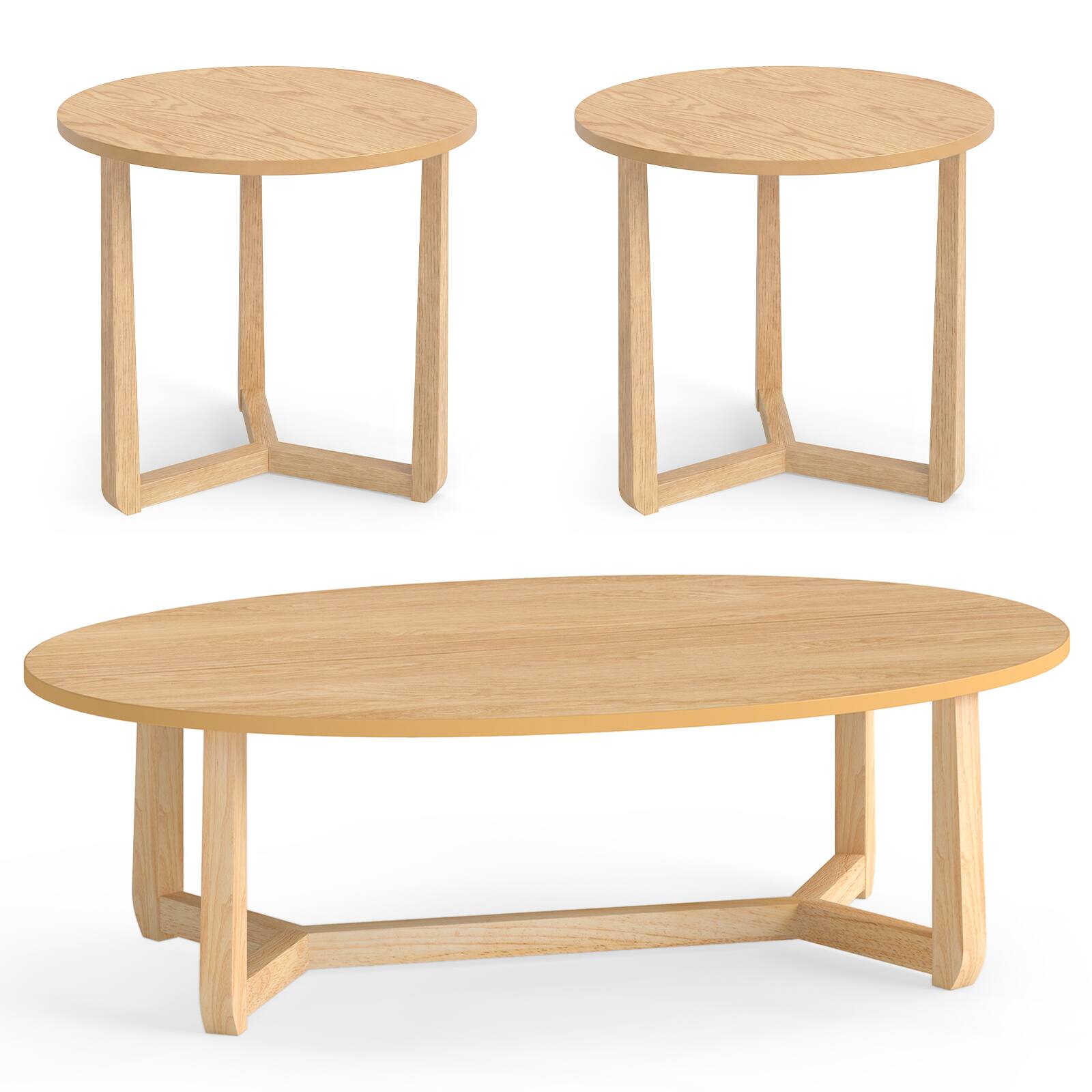 Alt View 4. Costway - Costway Nesting Coffee Table Set of 3 Oval Accent Table & Round Sofa Side Table - Natural.