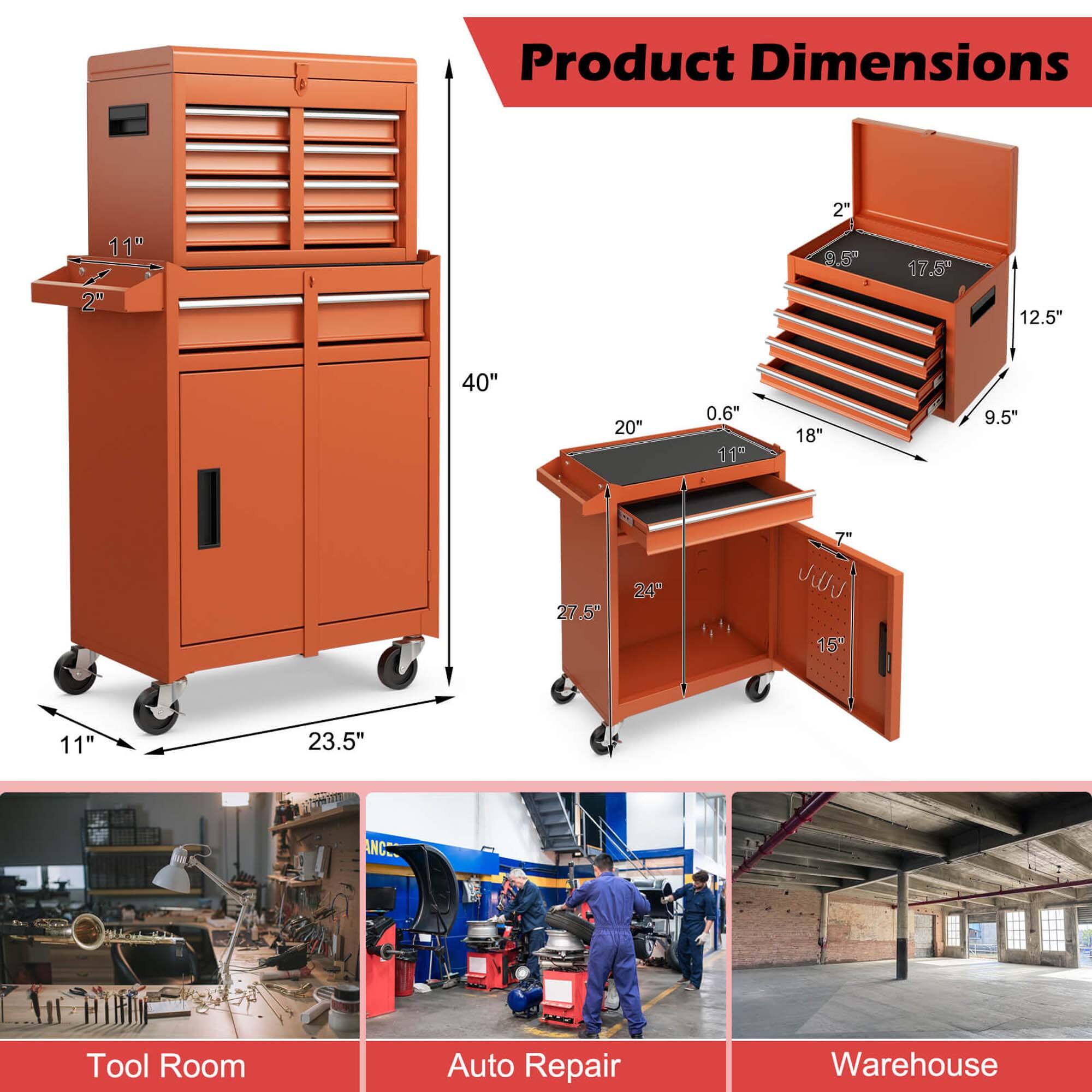 Product Dimensions

- Height: 40"
- Width: 23.5"
- Depth: 20"
- Drawer Height: 0.6"
- Drawer Width: 11"
- Drawer Depth: 18"
- Top Drawer Height: 2"
- Top Drawer Width: 11"
- Top Drawer Depth: 2"
- Side Drawer Height: 12.5"
- Side Drawer Width: 9.5"
- Side Drawer Depth: 17.5"
- Bottom Drawer Height: 2"
- Bottom Drawer Width: 27.5"
- Bottom Drawer Depth: 15"

Tool Room

Auto Repair

Warehouse
