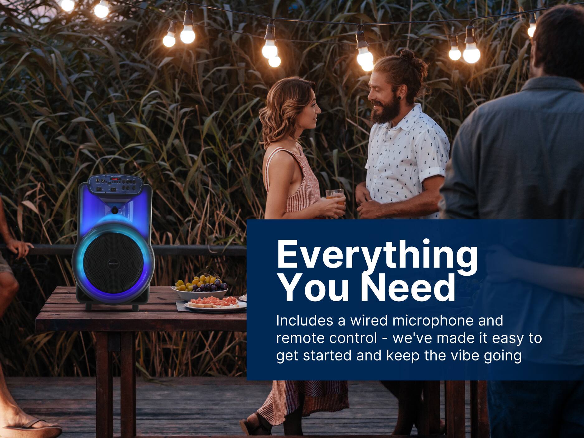Everything You Need
Includes a wired microphone and remote control - we've made it easy to get started and keep the vibe going