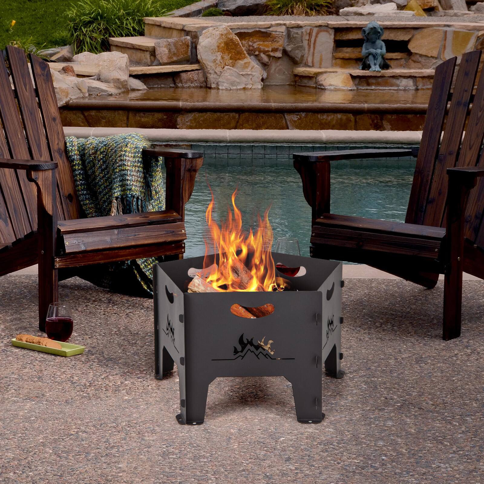 Alt View 5. SKONYON - Portable Metal Fire Pit with Carrying Bag Foldable Design and Durable Steel Construction.