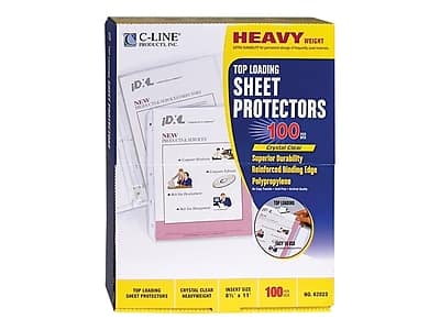 C-Line Products Inc.  
Heavy Weight  
Top Loading Sheet Protectors  
100 ct  
Crystal Clear  
Superior Durability  
Reinforced Binding Edge  
Polypropylene  
Top Loading  
Insert Size: 8½" x 11"  
No. 62023