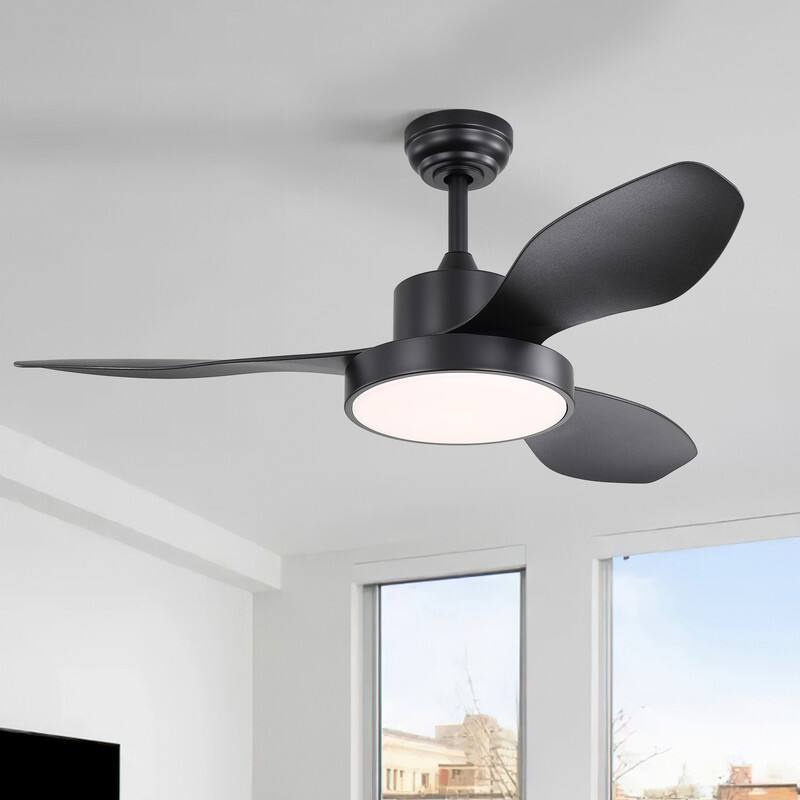 Front. Sofucor - 47 Inch Modern Ceiling Fans with Lights and Remote 3-Timer Reversible Quiet Noiseless ETL Fans for Bedroom - Black.