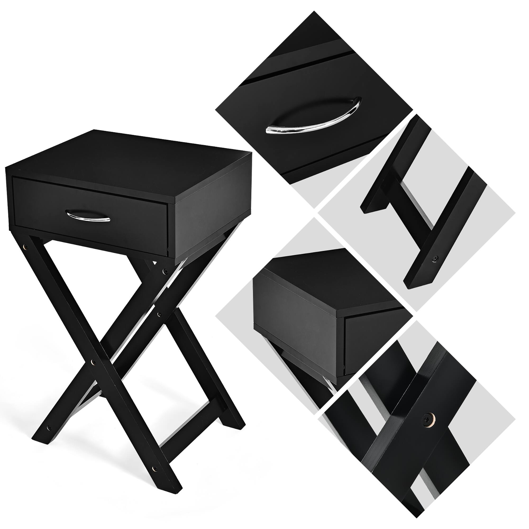 Alt View 17. Costway - Nightstand x-Shape Drawer Accent Side End Table Modern Home Furniture - Black.