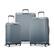 The text on the image reads "pamconte d amcon Camopren." However, it is not clear what this text represents or its relevance to the image. The image features three gray suitcases of different sizes, standing next to each other.