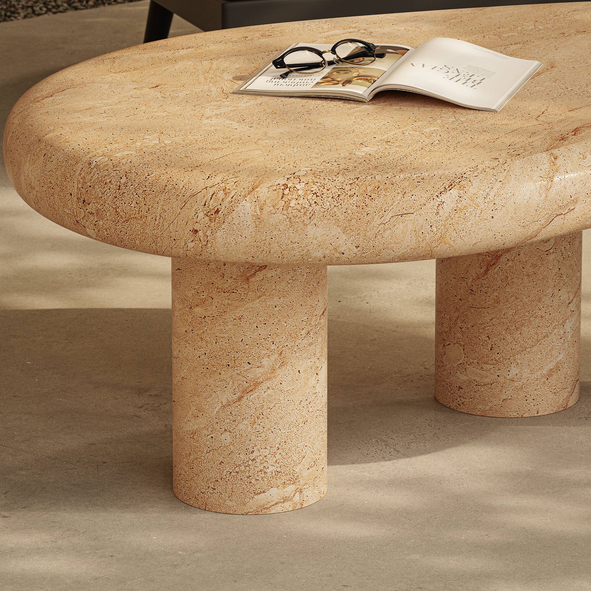 Alt View 2. Modway - Elowen Indoor - Outdoor Patio Textured Faux Travertine Coffee Table by Modway - Travertine.