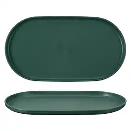 Unique Bargains - 2pcs Fast Food Serving Trays, 12x6.6" Oval Reusable Restaurant Tray for Kitchen Coffee Fruit Burger Lunch - Dark Green