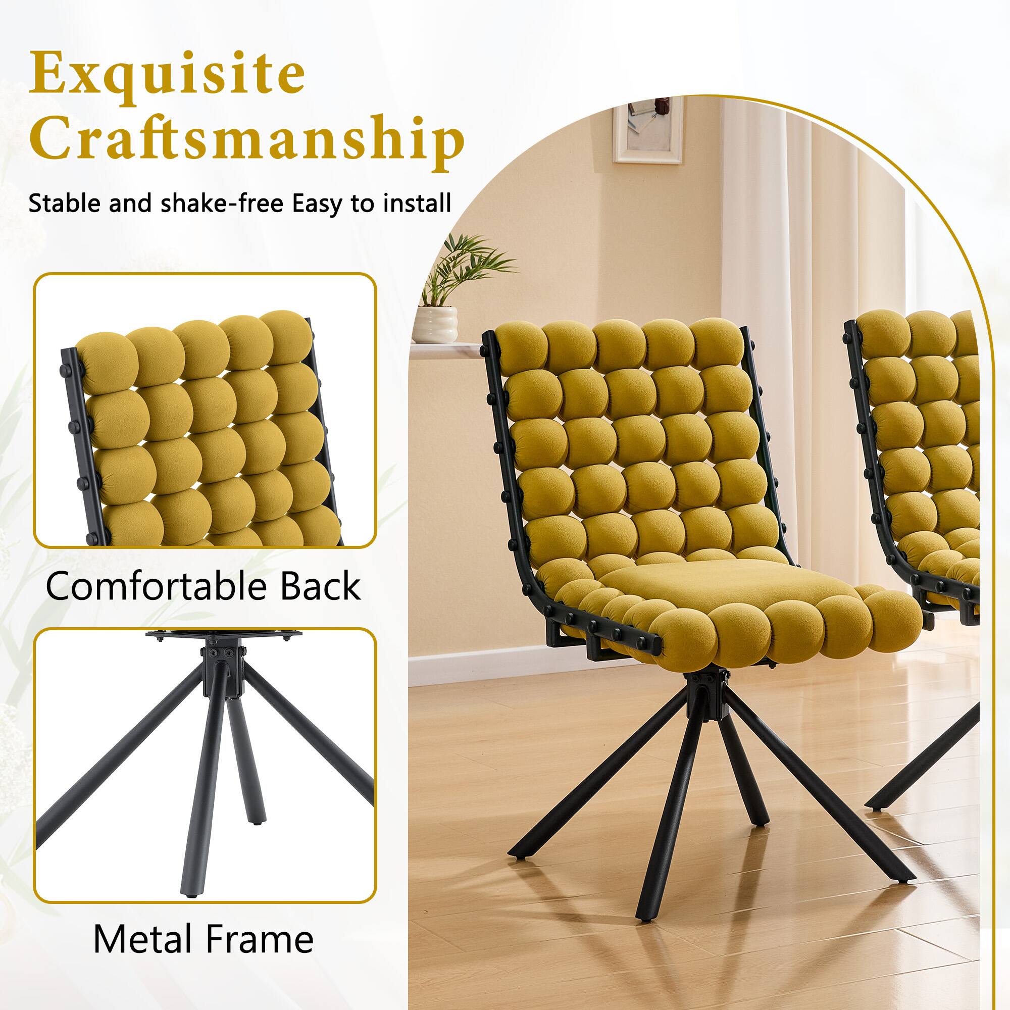 Exquisite Craftsmanship  
Stable and shake-free  
Easy to install  
Comfortable Back  
Metal Frame