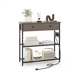 Ecooso - Narrow Console Table with 2 Drawers and Metal Mesh Shelves for Entryway - Gray