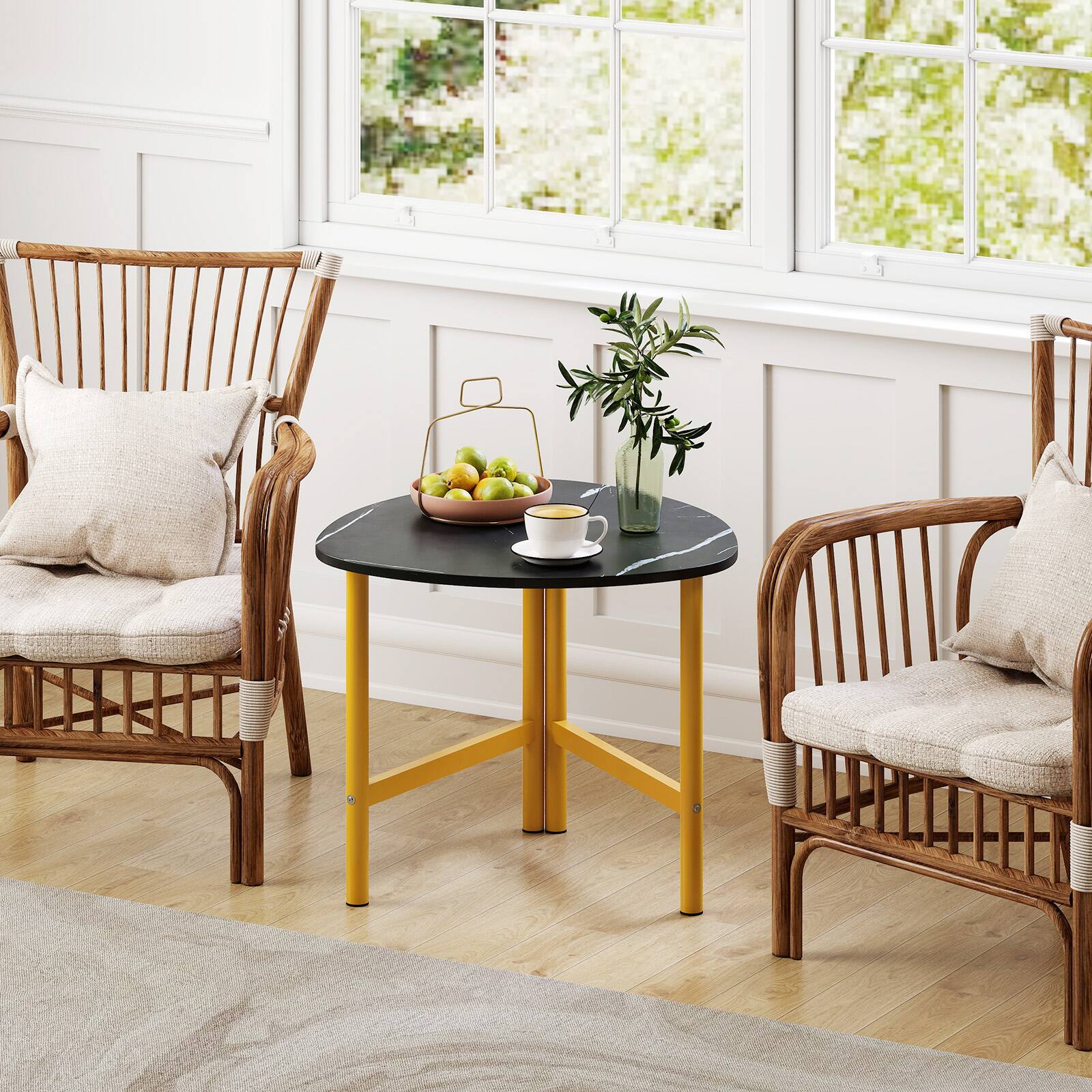 Alt View 4. Gymax - Gymax Triangle Coffee Table w/Metal Legs Industrial Center Table for Living Room - Black.