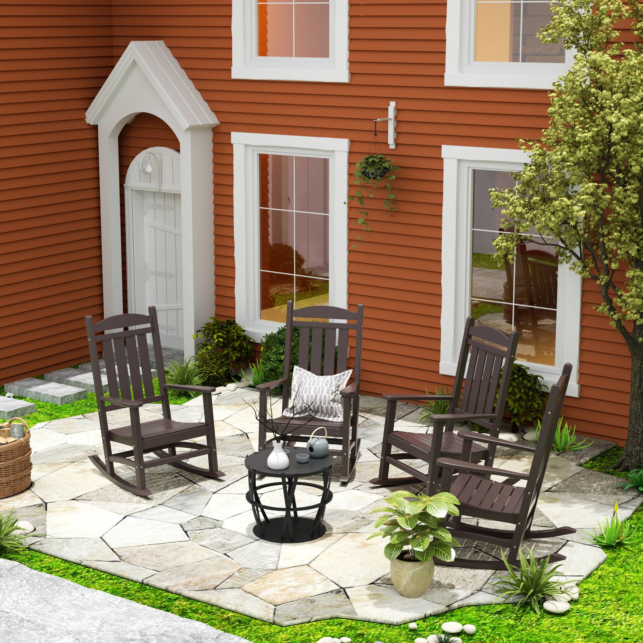 Angle. WestinTrends - WestinTrends Malibu Outdoor Patio Poly Classic Porch Rocking Chair (Set of 4) - Dark Brown.