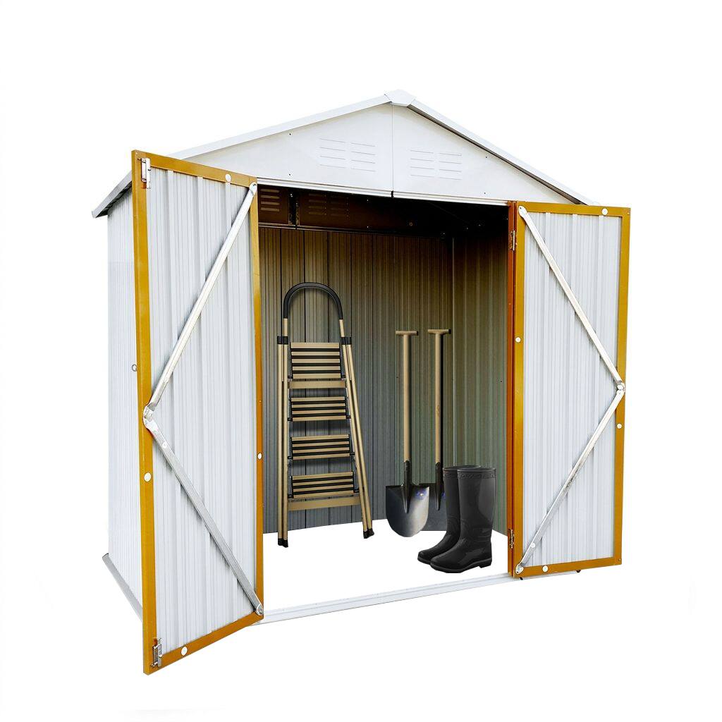 Alt View 5. Anysun - 6x4 Ft Metal Outdoor Storage Shed with Apex Roof, White & Yellow Garden Tool Shed for Backyard or Patio - White.
