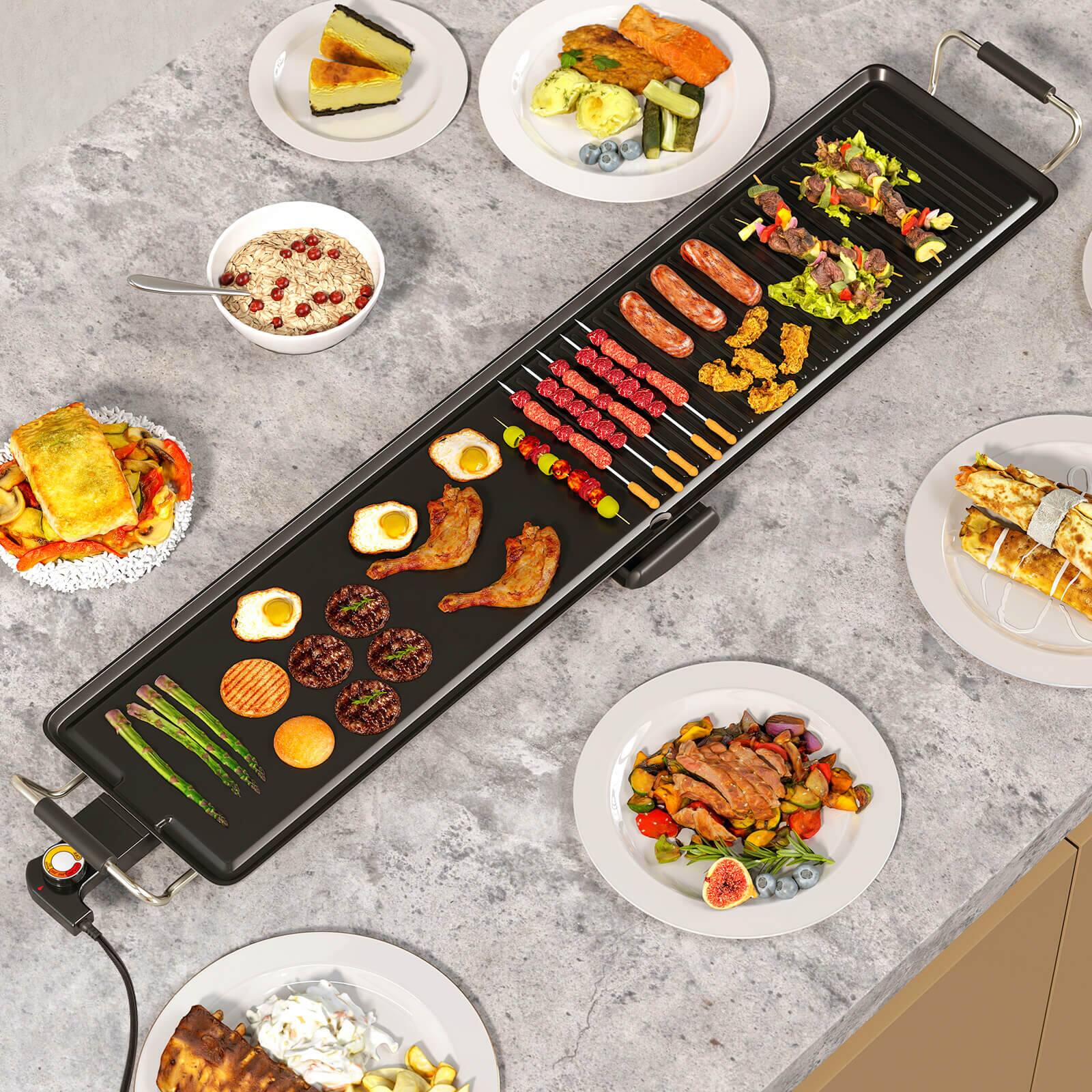Alt View 1. Costway - Costway 39.5" Extra Large Electric Teppanyaki Grill with 2 Cooking Surface Adjustable Temperatures and Drip Tray - Black.