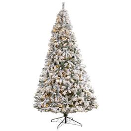 BreeBe - 10' Flocked White River Mountain Artificial Christmas Tree - Multicolor