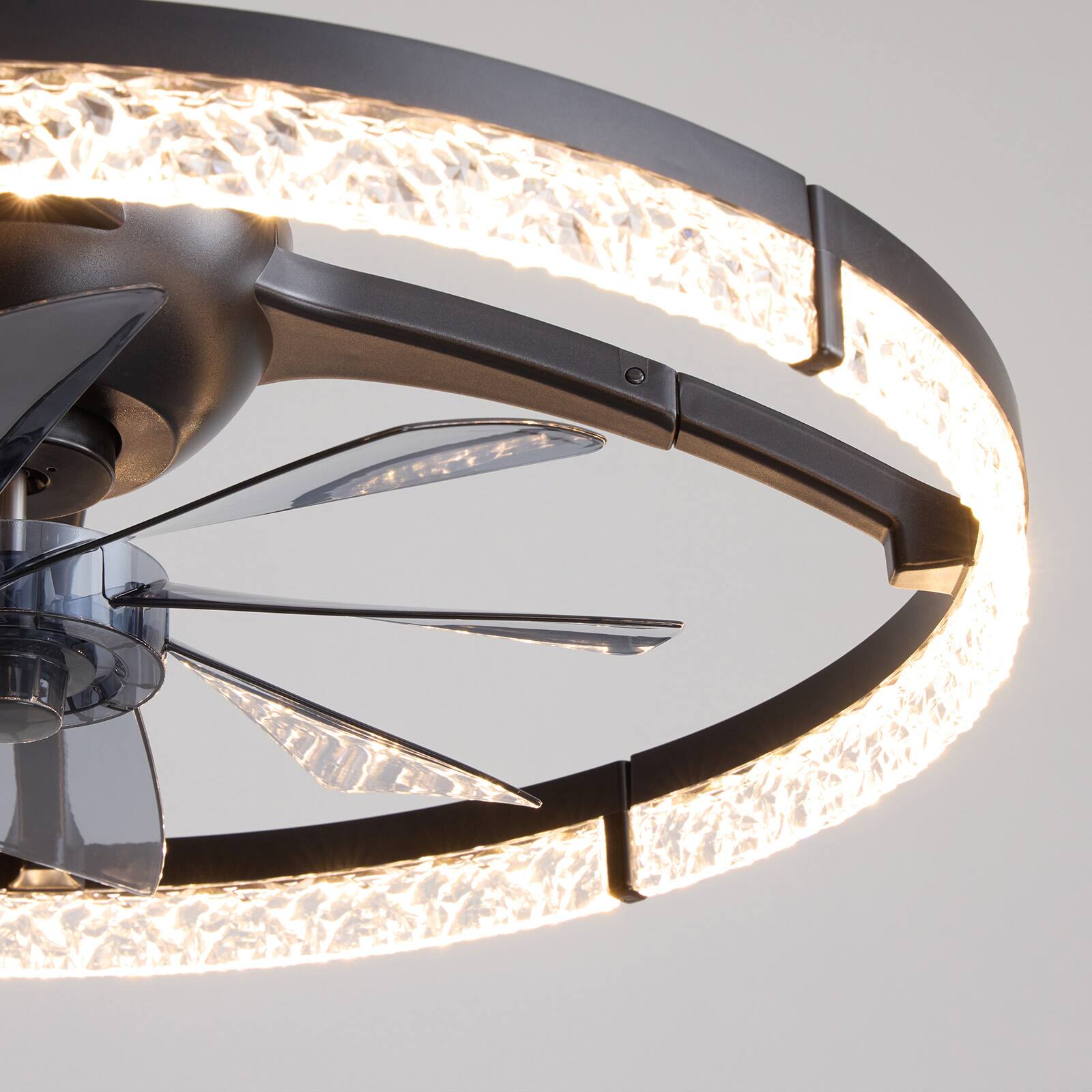 Alt View 8. Siljoy - 24 Inch Black Crystal Diamond Ring Flush Mount Ceiling Fan Light with Remote, Silent for Bedroom Living Room - Black.