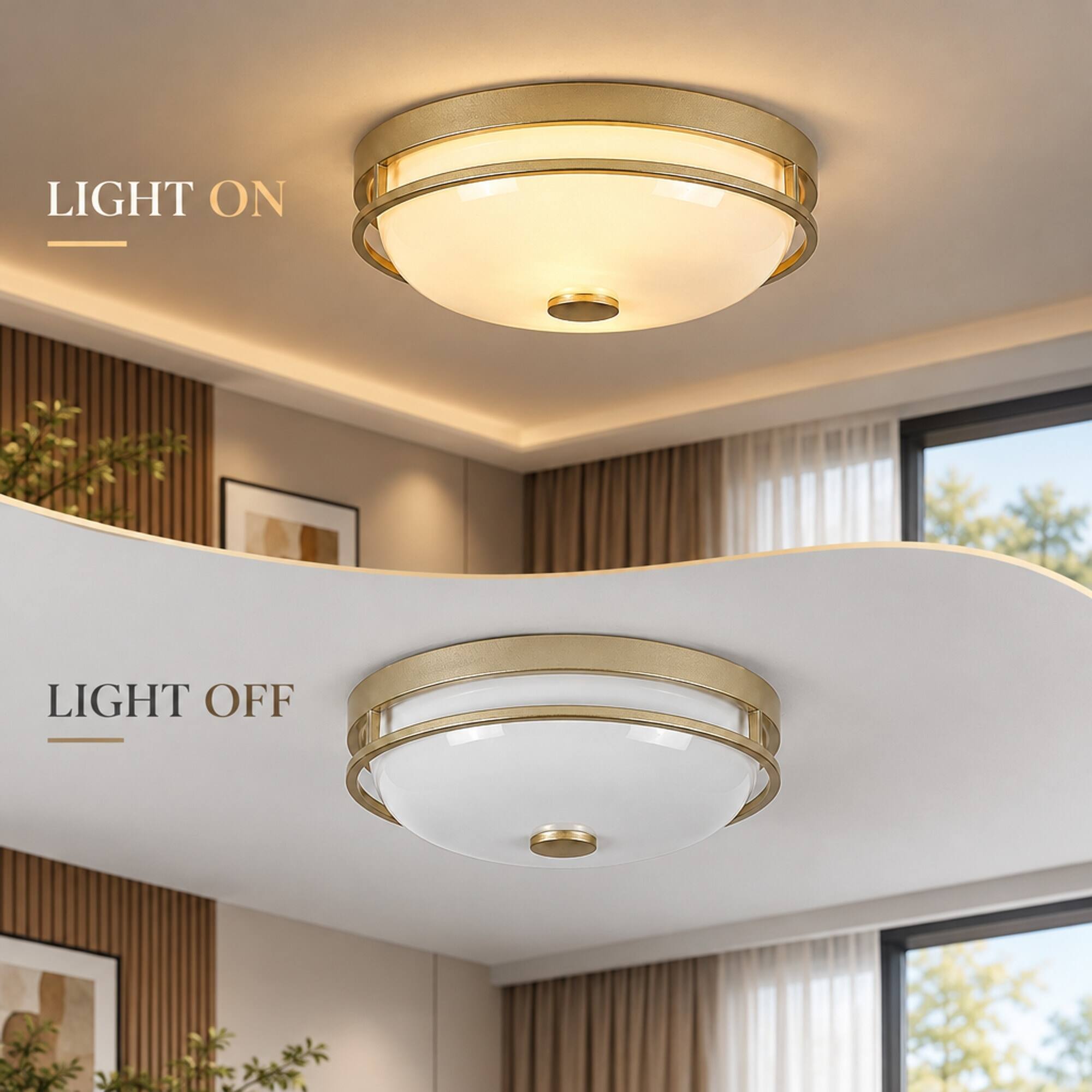 RYHNUYNE 13 Flush Mount Ceiling Light, 2 E26 Sockets, Milk Glass Shade ...