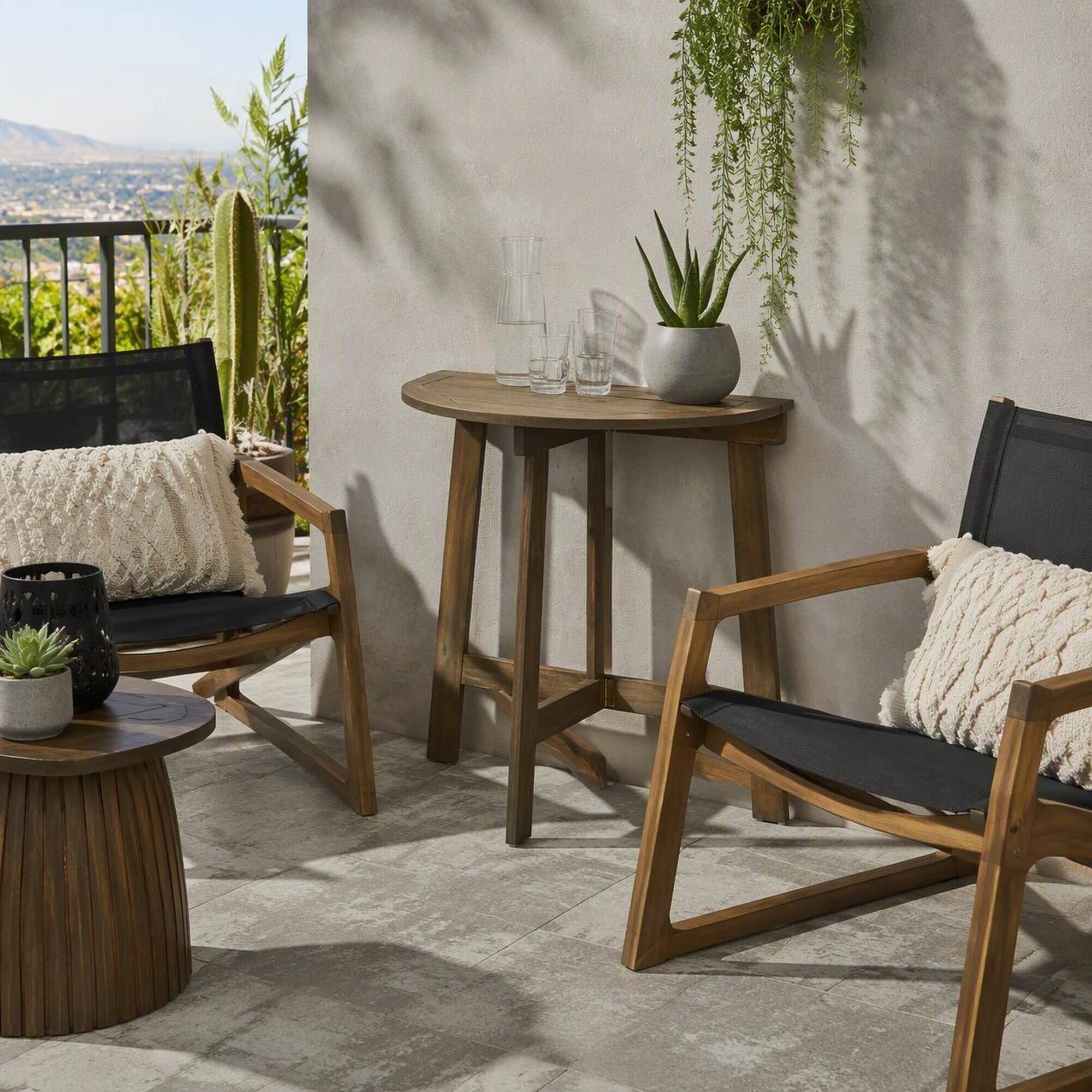 RYHNUYNE Outdoor Half Round Folding Acacia Wood Bistro Table,Weather ...