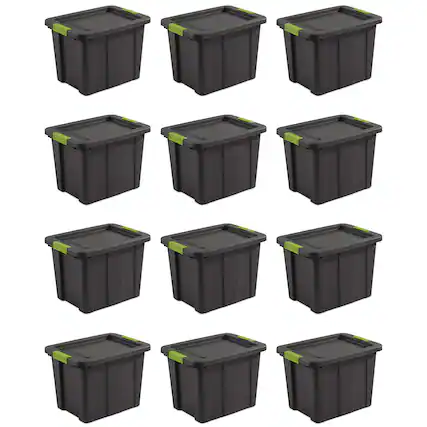 Front. Sterilite - Sterilite Tuff1 Latching 18 Gallon Plastic Storage Container & Lid (12 Pack) - Flat Gray.