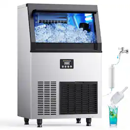 Coolake - Commercial Under Counter Ice Maker Machine 200Lbs/24H with 50 Lbs Storage for Home Bar Cafe G - Stainless Steel