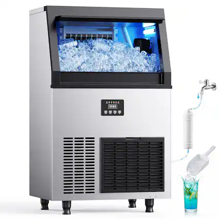 Front. Coolake - Coolake Commercial Under Counter Ice Maker Machine 200Lbs/24H with 50 Lbs Storage in Stainless Steel for Home Bar Cafe G - Stainless Steel.