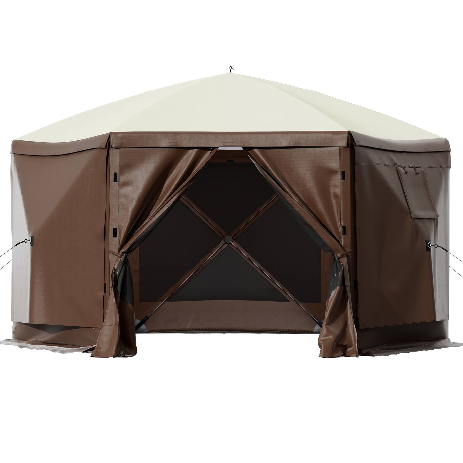 VEVOR - Gazebo Screen Tent, 10 x 10 ft, 6 Sided Pop-up Camping Canopy Shelter Tent with Mesh Windows, Portable Carry Bag - Brown