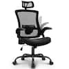 Front. Neo Chair - Office Desk Computer Mesh Chair High Back Comfy Adjustable Ergonomic Headrest Lumbar Rolling Flip-up Armrests Steel Base - Steel Base-Black.