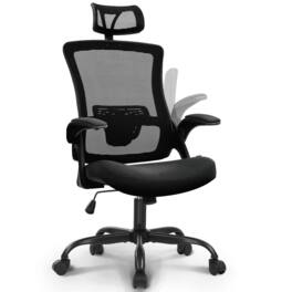 Neo Chair - Office Desk Computer Mesh Chair High Back Comfy Adjustable Ergonomic Headrest Lumbar Rolling Flip-up Armrests Steel Base - Steel Base-Black