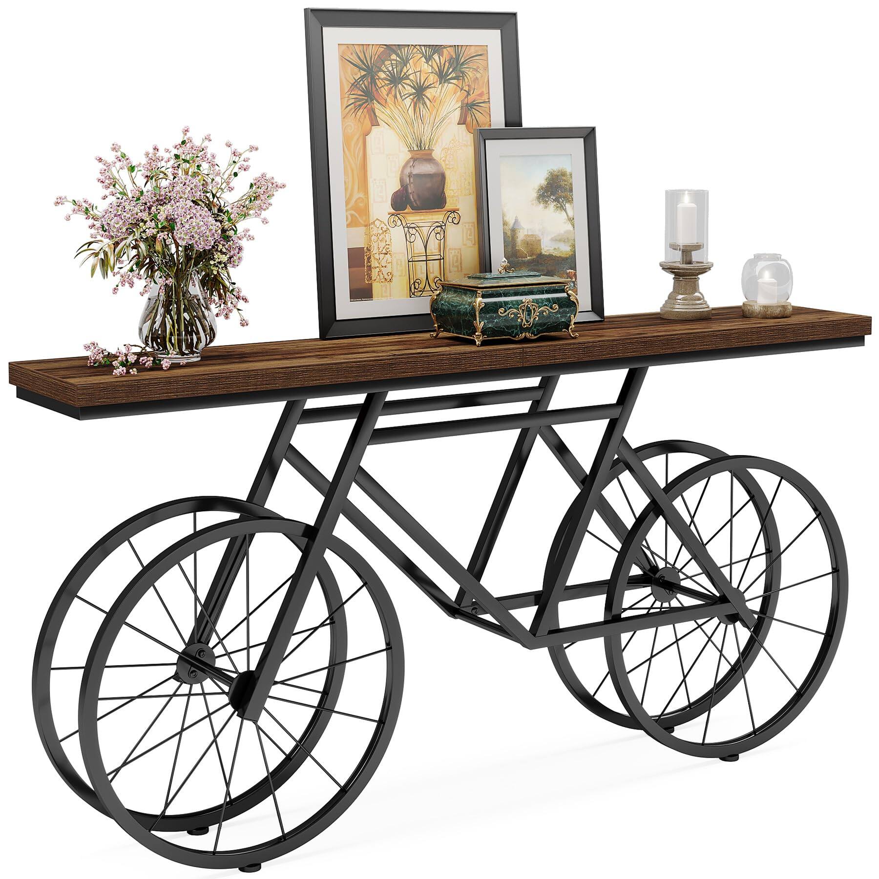 Alt View 5. Tribesigns - Extra Long Console Table, 70.9-Inch Narrow Sofa Table Behind Couch with Bicycle Metal Base, Industrial Entryway Table fo - Brown.