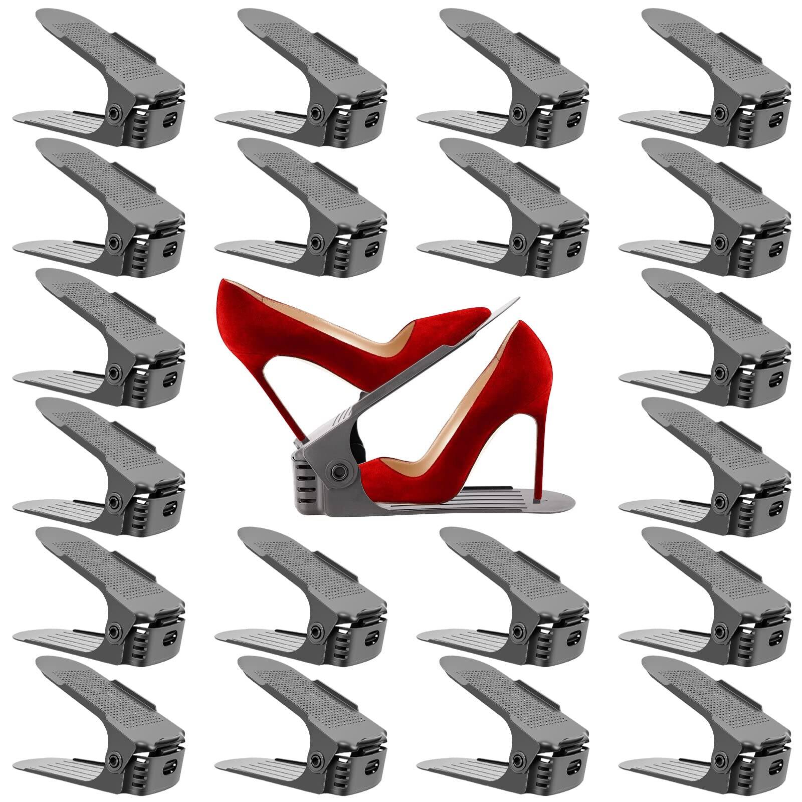 Front. Refined Abode Design - Shoe Rack Storage Shelf Organizer Holder Rack Space Adjustable Space Home Household Essential Item Solution Design - Gray 20 Pack.