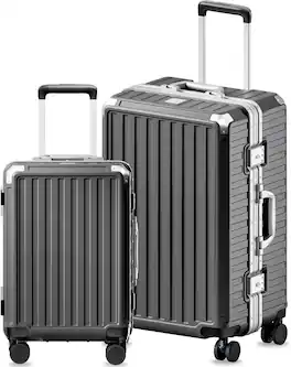 LUGGEX - 20"/28" Aluminum Frame Zipperless PC Hardside Luggage Set with Spinner Wheels - LX-ZX - Black