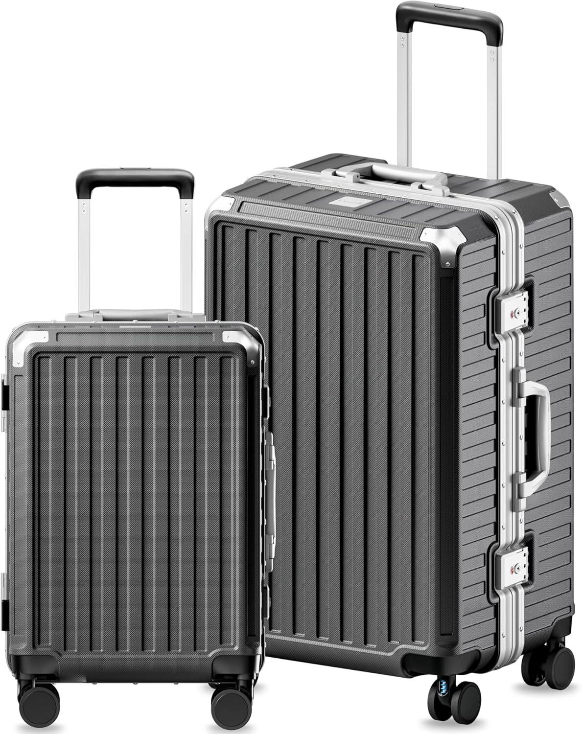 Front. LUGGEX - LUGGEX 20" & 28" Aluminum Frame Zipperless PC Hardside Luggage Set with Spinner Wheels - 8010S - Black - Black.