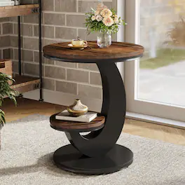 Tribesigns - End Table with Engineered Wood Construction and Storage Shelves for Living Room, Bedroom and Entryway - Brown