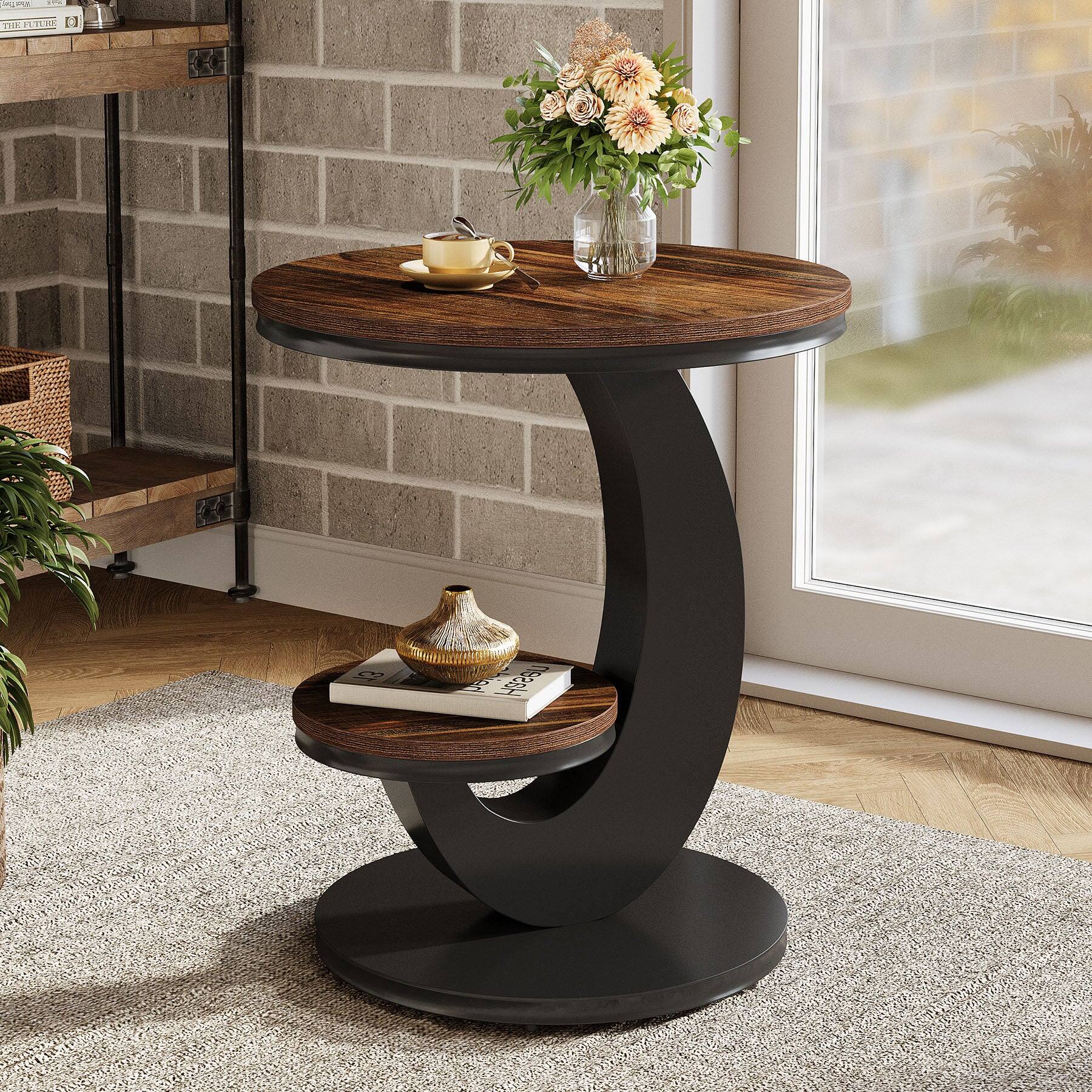 Tribesigns - End Table with Engineered Wood Construction and Storage Shelves for Living Room, Bedroom and Entryway - Brown