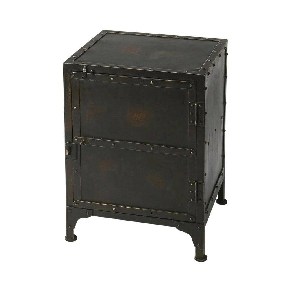 Front. Starlight Canyon Home - Industrial Side Chest with Distressed Finish, End Table for Living Room - Black.