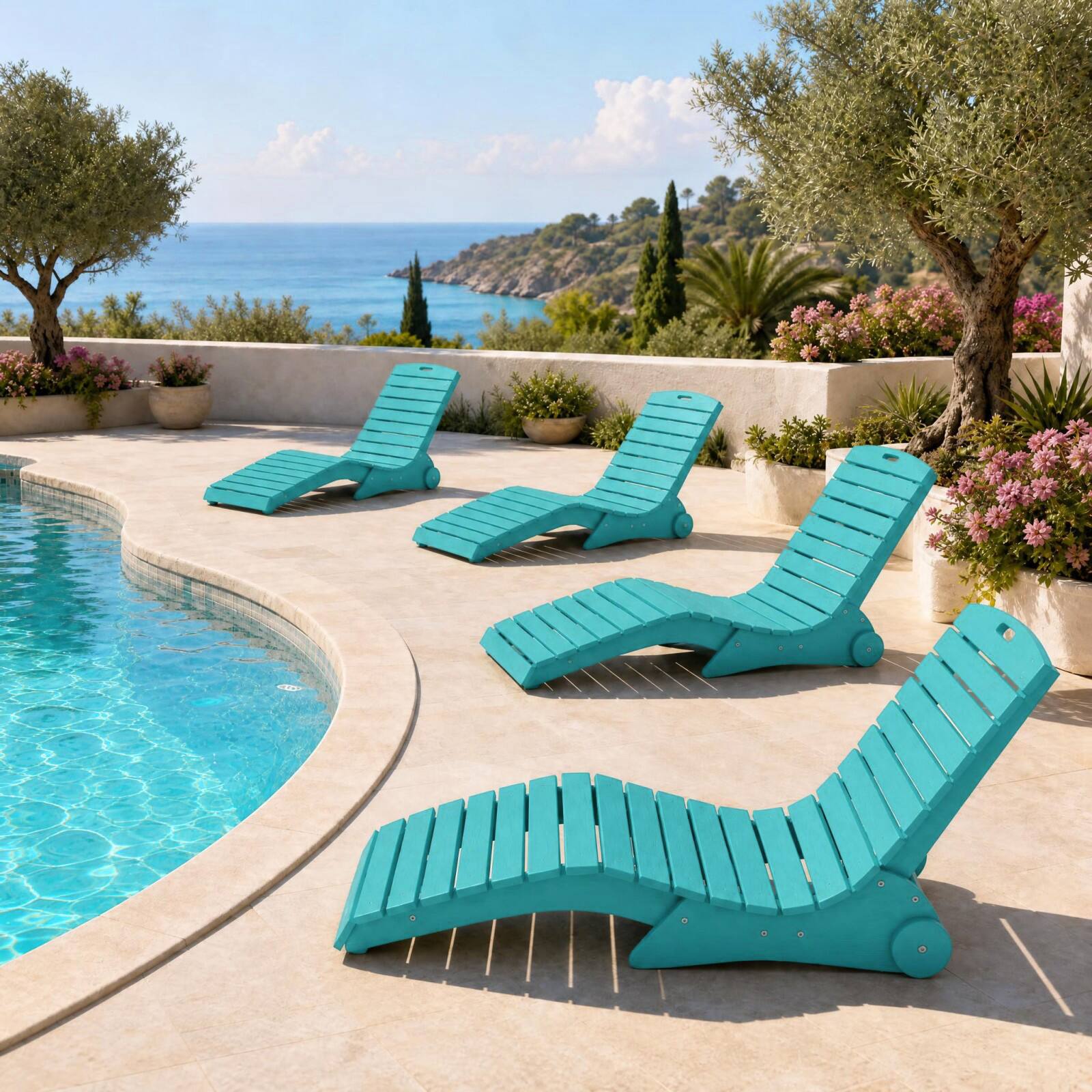 Alt View 4. Costway - Costway In-Pool Lounge Chair HDPE Pool Chaise with Wheels 5.5-8.5 in Water Depth 450 LBS - Turquoise.