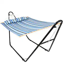 Sunnydaze - 2-Person Quilted Hammock with Universal Steel Stand - Misty Beach