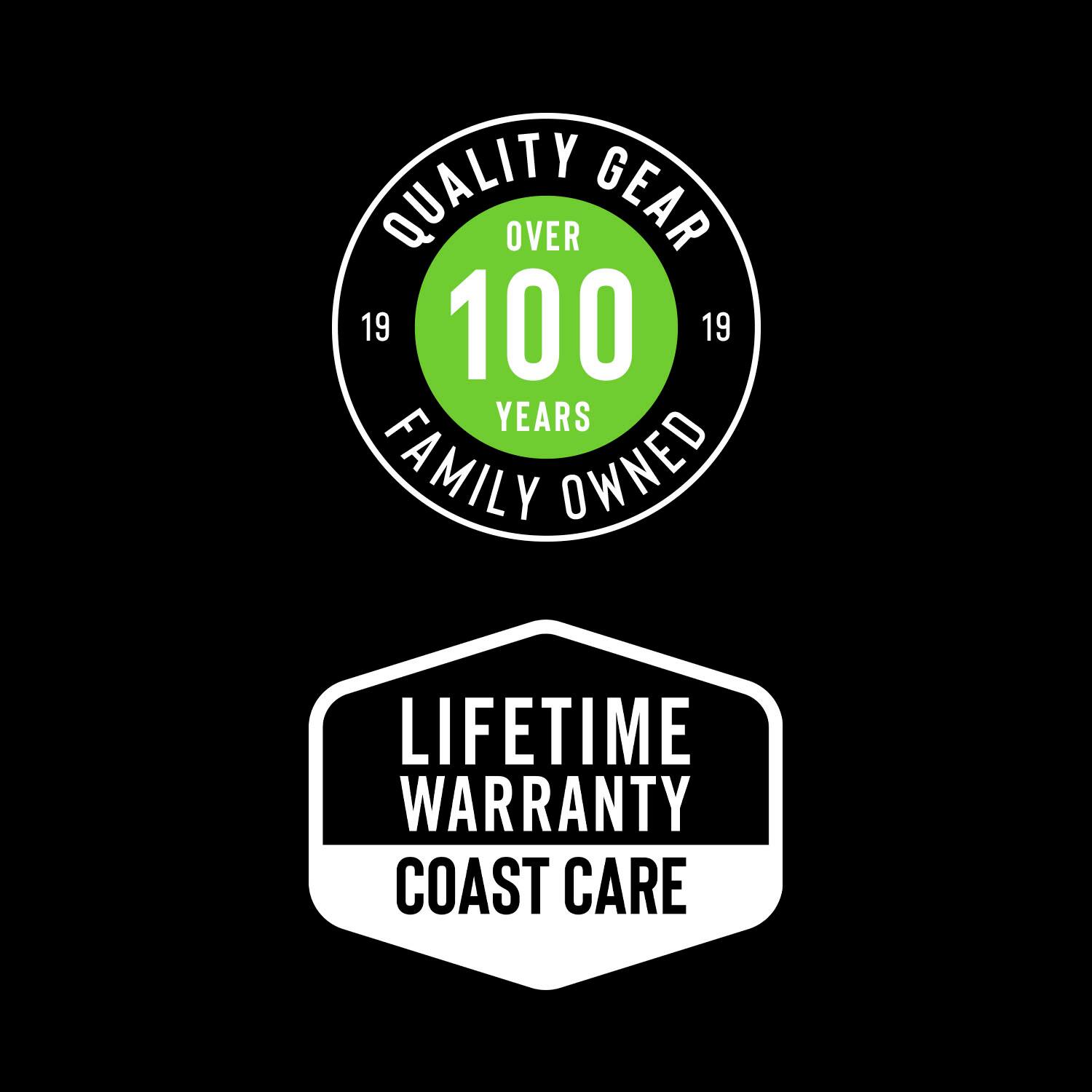 QUALITY OVER GEAR  
OVER 100 YEARS  
19 19  
FAMILY OWNED  
LIFETIME WARRANTY  
COAST CARE