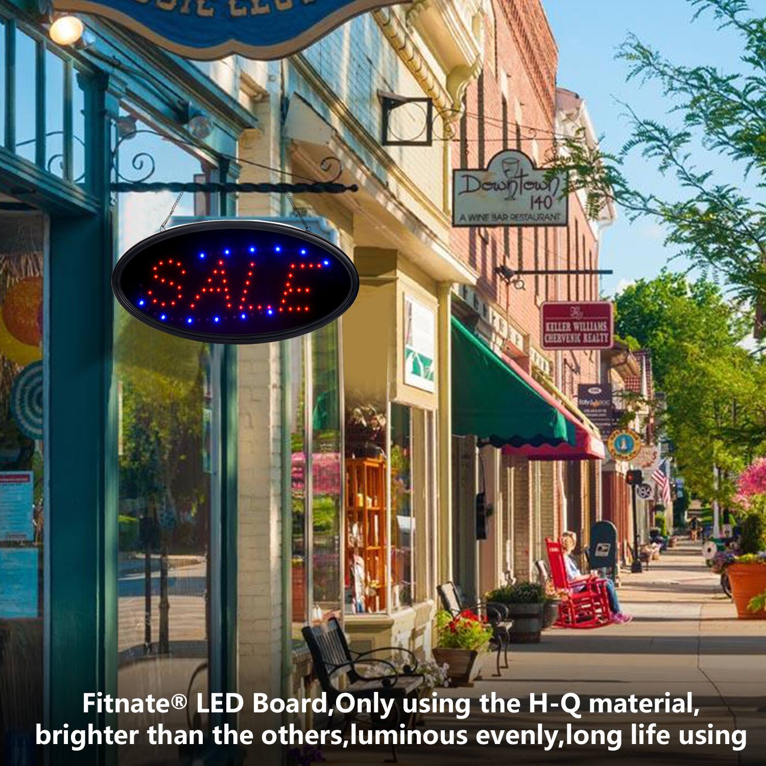 Sure, here is the corrected and grouped text:

---

**Downtown 140**  
A WINE BAR RESTAURANT

**SALE**

**Fitnate® LED Board**  
Only using the H-Q material, brighter than the others, luminous evenly, long life using

**KELLER WILLIAMS CHERVENI REALTY**

---