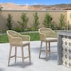 Front. PURPLE LEAF - Outdoor Counter/Bar Height Stools Rattan Wicker Bar Chairs Set of 2 Woven Aluminum Barstools with Back and Cushions - Champagne-Counter Stool.